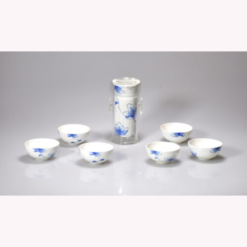 Super White Fine Porcelain with Blue Decal Art  Gongfu   Travelling Tea Set