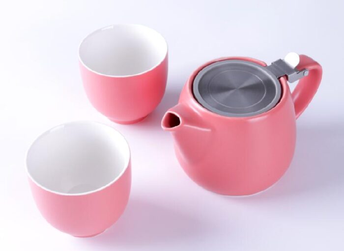 Pink Color Stackable Teapot with SLS Lid and Infuser  Set
