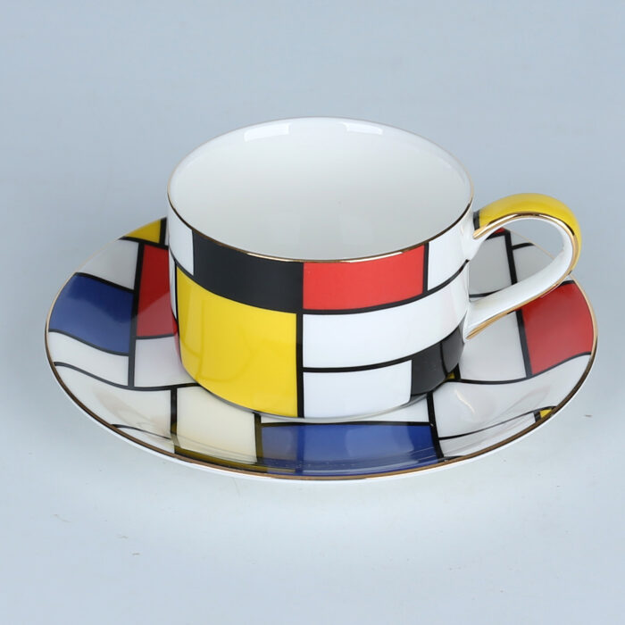 Modern Porcelain Teaware Collection, a fusion of contemporary elegance and the iconic style of Mondrian. - Image 4