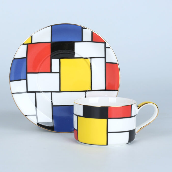 Modern Porcelain Teaware Collection, a fusion of contemporary elegance and the iconic style of Mondrian. - Image 5