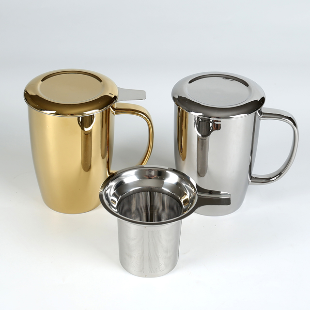 Silver Gold color 70045 Loose Tea Mug with Stainless Steel Infuser basket 450 ml