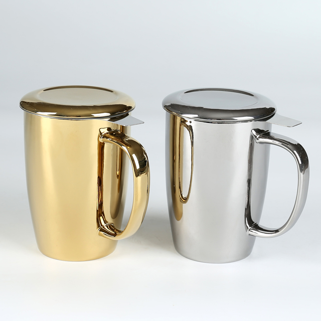 Silver Gold color 70045 Loose Tea Mug with Stainless Steel Infuser basket 450 ml - Image 2