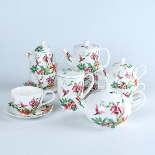 70012 Jungle Birds Collection European Fine Porcelain Tea Set for adults, adorned with captivating Flower Painting
