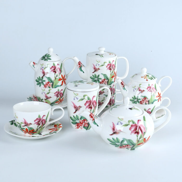 70012 Jungle Birds Collection European Fine Porcelain Tea Set for adults, adorned with captivating Flower Painting