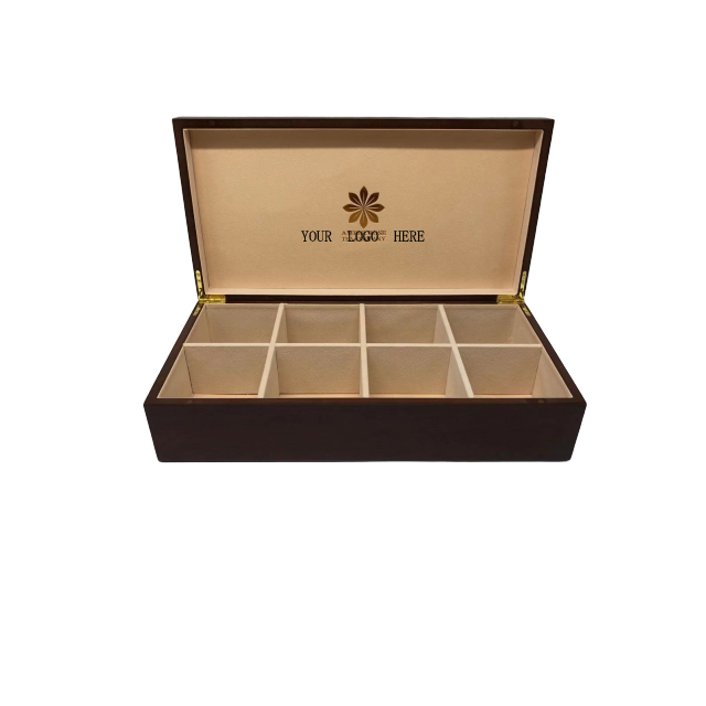 71025 Black color 8 sections luxury tea display wooden box packing