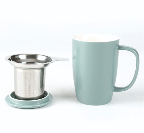 70045 Matte Mugs Fine Porcelain Tea Mugs WIth Infuser And Lid 15 OZ