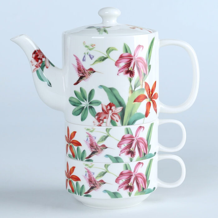 70012  Jungle Birds Collection European Fine Porcelain Tea For Two for adults, adorned with captivating Flower Painting