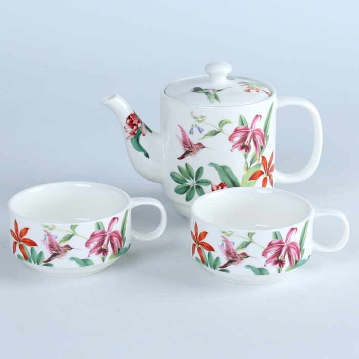 70012  Jungle Birds Collection European Fine Porcelain Tea For Two for adults, adorned with captivating Flower Painting - Image 2